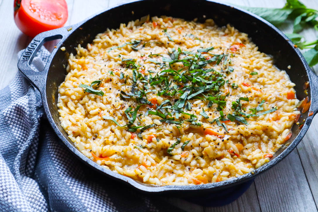 Italian Risotto Recipe with Tomatoes and Basil - Bless This Meal
