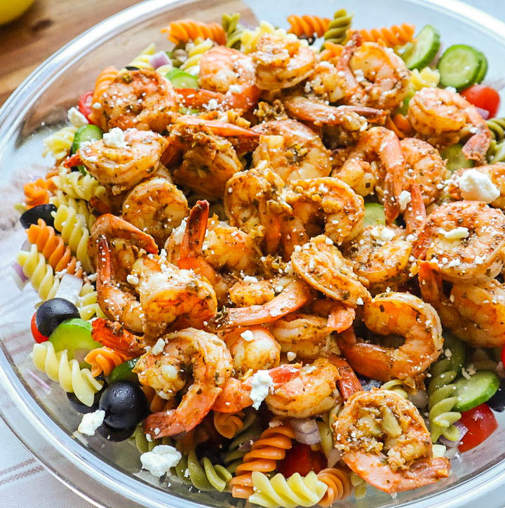 Healthy Shrimp Pesto Pasta Salad Bless This Meal