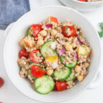 white bowl with buckwheat salad.