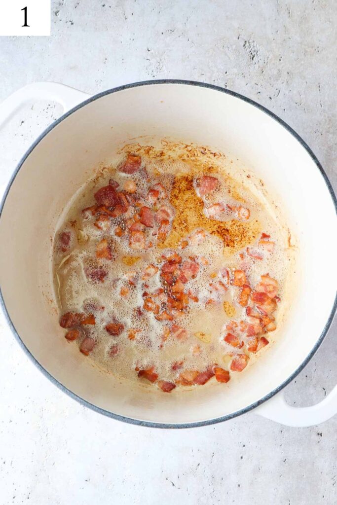 dutch oven with crispy bacon.