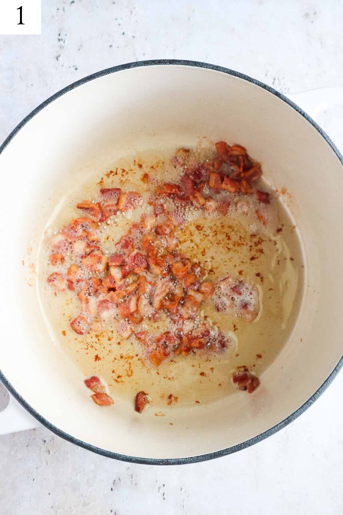 dutch oven with crispy bacon bits.